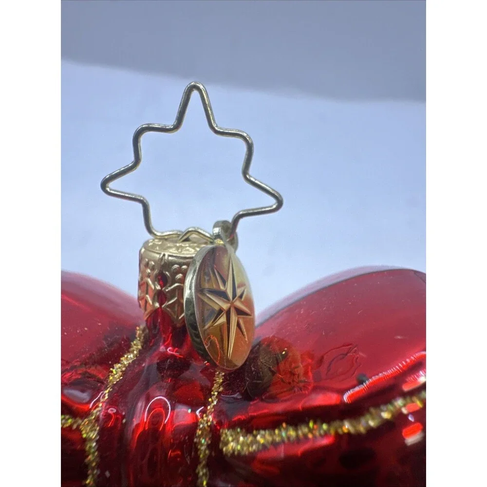 Christopher Radko Bells Bow Evergreen Wreath Textured Glass Christmas Ornament